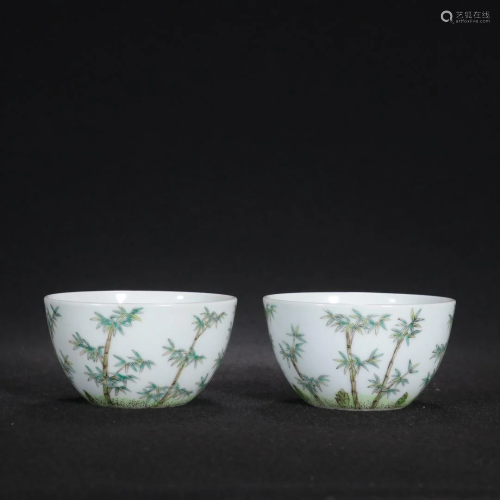 A Pair of Famille-rose 'Bamboo' Cups