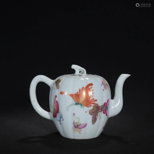 A Rare Famille-rose Butterfly Pattern Teapot