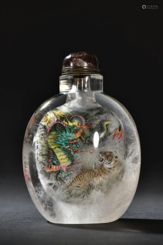 A Fine Crystal Inner Painting Dragon and Phoenix Snuff Bottl...