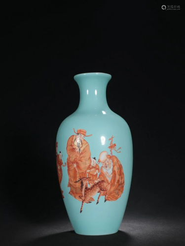A Fine Green-glazed and Alum-red Character Story Vase