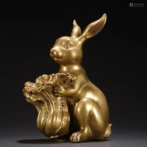 A Fine Gilt-bronze Rabbit Ornament