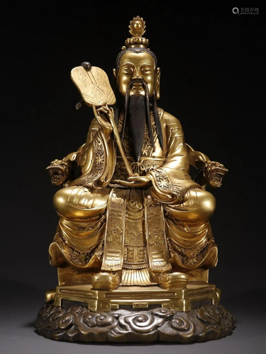 A Rare Gilt-bronze Statue of the God of Morality