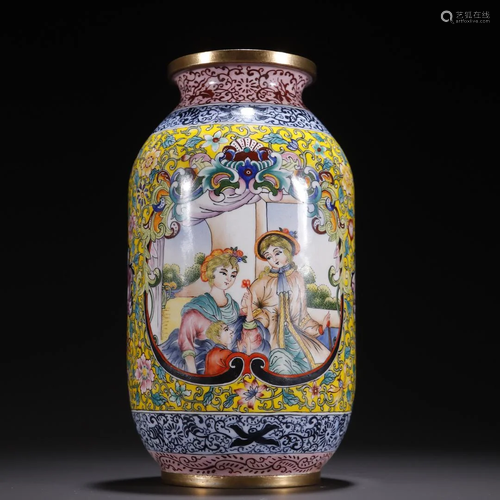 A Fine Gilt-bronze Enamel Character Story Bottle