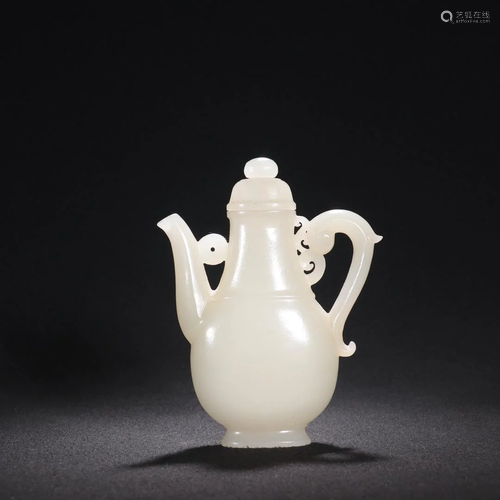 A Rare Hetian White Jade Teapot