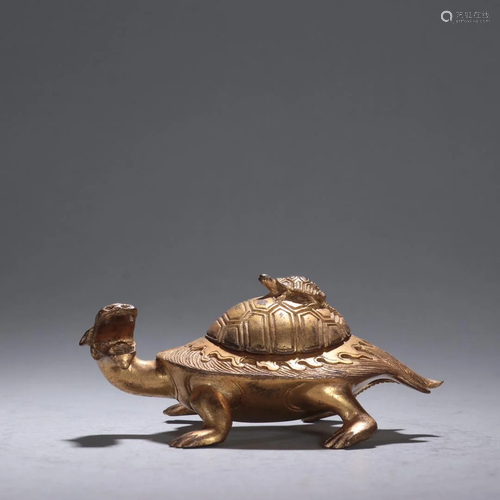 An Unusual Gilt-bronze Turtle Ornament