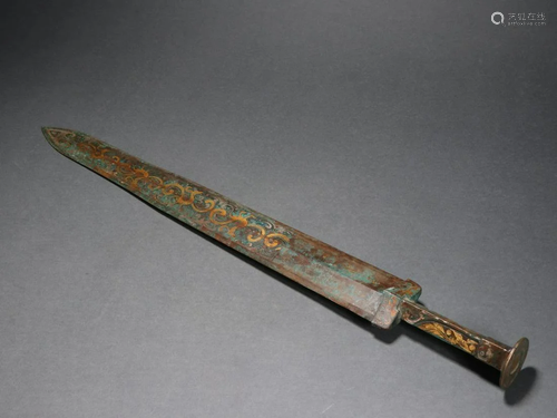 A Fine Bronze Inlaid Gold and Silver Sword