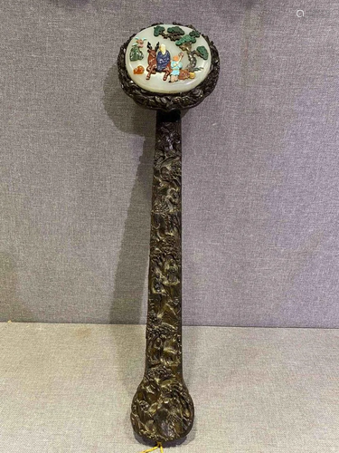 A Fine Zitan Wood Inlaid Gems Ruyi Scepter