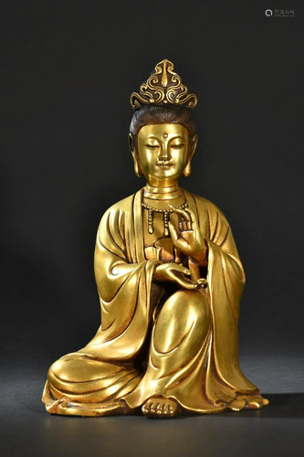 A Fine Gilt-bronze Figure of Guanyin