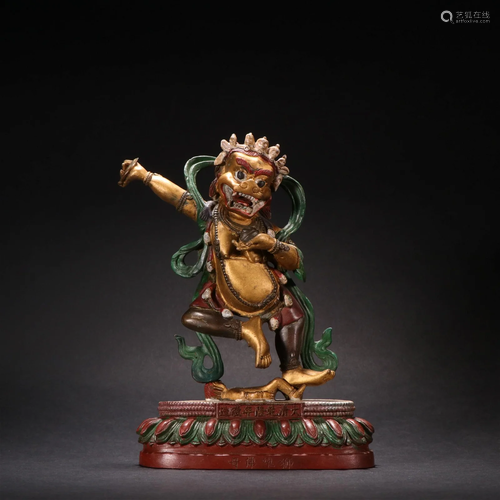 A Fine Gilt-bronze Painted Lion Roar Buddha Statue