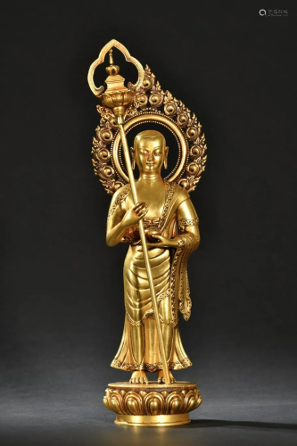 A Fine Gilt-bronze Statue of Ksitigarbha