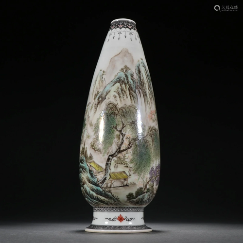 A Fine Famille-rose Landscape Vase