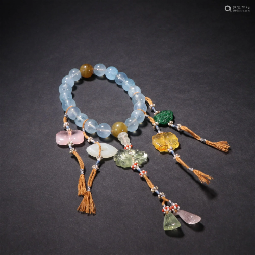 A String of Rare Aquamarine and Tourmaline Beads