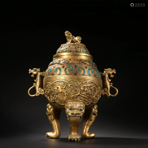 A Rare Gilt-bronze Beast Button Censer