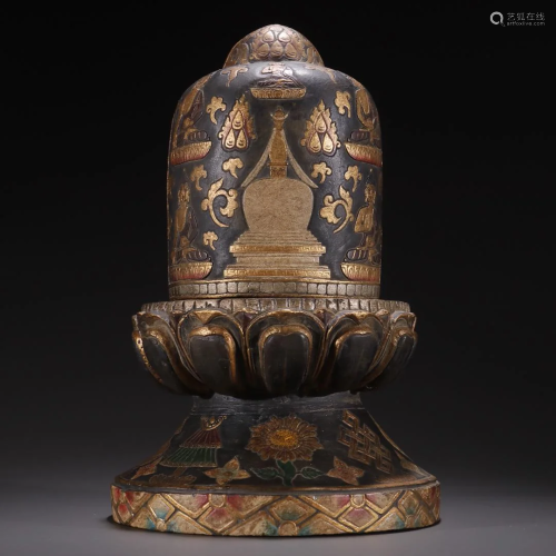 A Fine Black Stone Painted Gold Pagoda From Nepal
