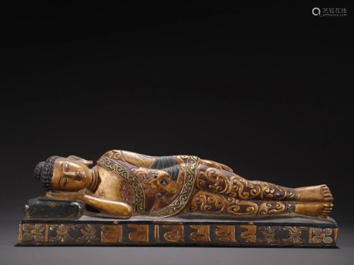 A Rare Black Stone Painted Gold Sleeping Buddha Ornament Fro...