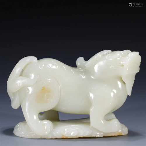 A Fine Hetian Jade Carved Beast Ornament