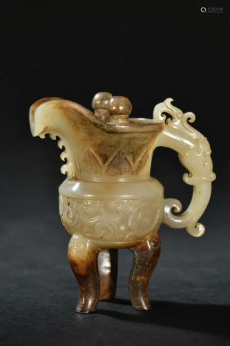 A Top Hetian Jade Carved Dragon Cup
