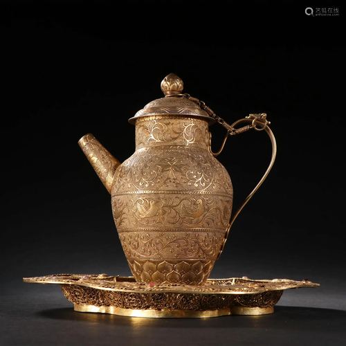 A Set of Gilt-bronze Pheonix Pattern Teapot With Plate