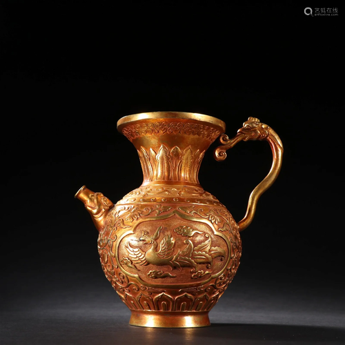 A Fine Gilt-bronze Dragon Flagon