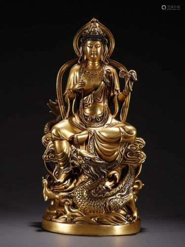 A Fine Gilt-bronze Figure of Guanyin