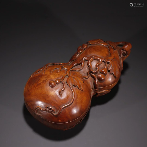 A Fine Huangyang Wood Carved Gourd Box