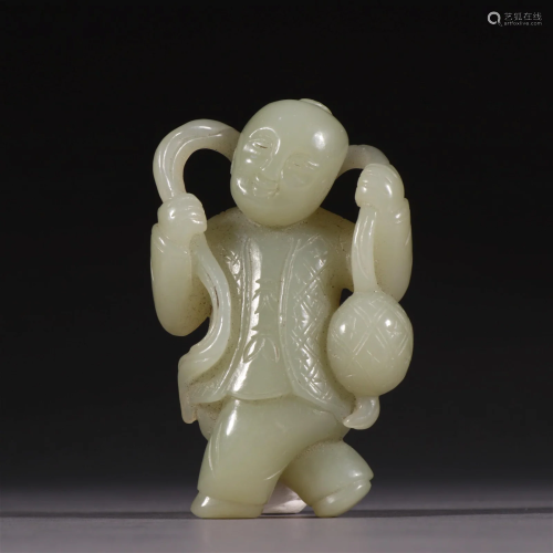 A Delicate Jade Carved Boy Ornament