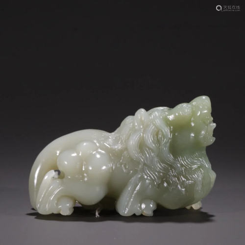 A Fine Hetian Jade Carved Beast Ornament
