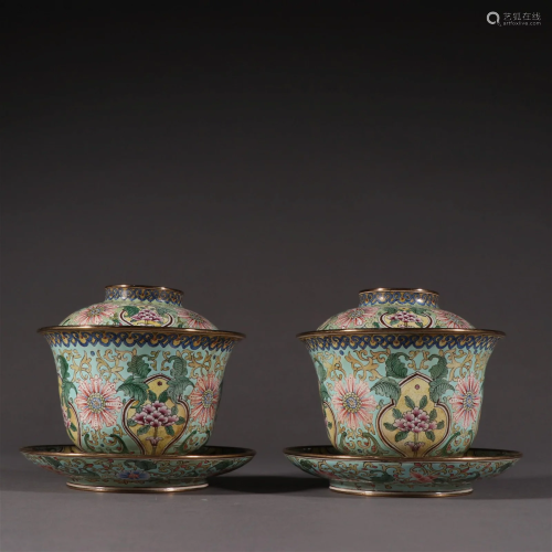 A Pair of Fine Bronze Enamel Cups With Cover