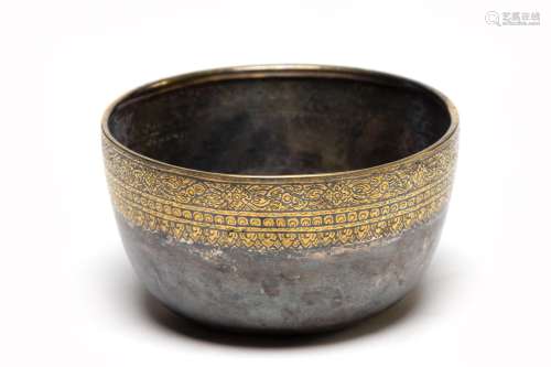 A gilded silver niello small bowl decorated with trailing fl...