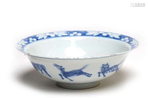 A blue and white porcelain teapot bowl painted with continuo...