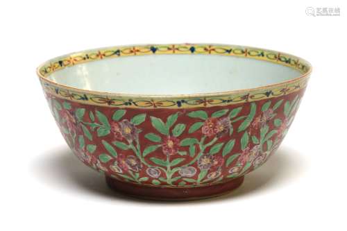 A Benjarong bowl painted with a continuous floral design on ...