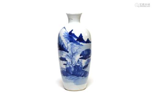 A blue and white porcelain bottle vase painted with landscap...