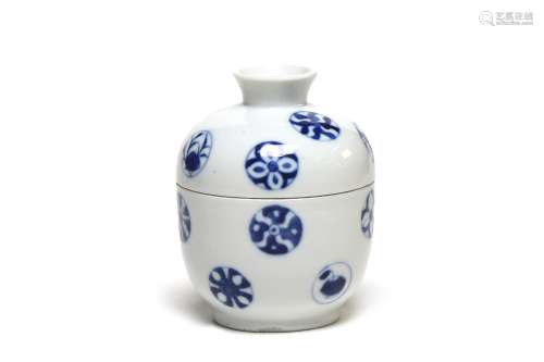 A blue and white porcelain covered ginger jar painted with f...