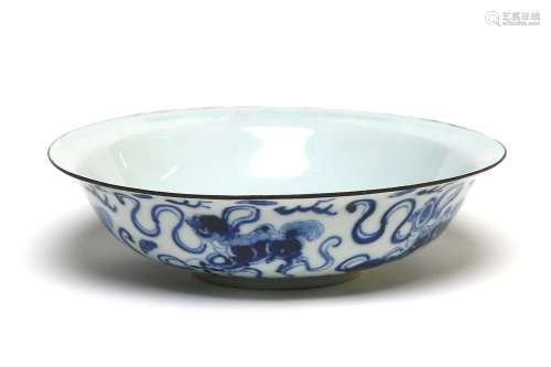 A blue and white porcelain teapot bowl painted with Buddhist...