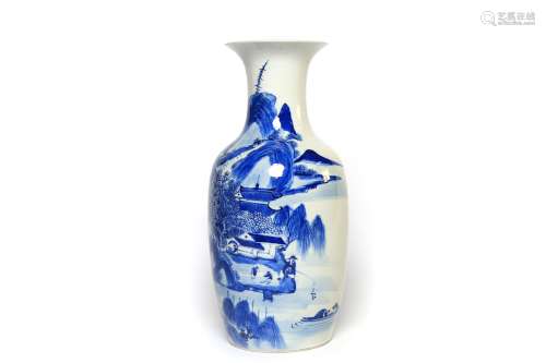 A blue and white porcelain vase painted with landscape