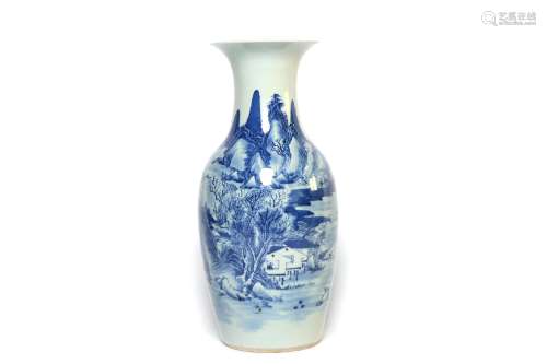 A blue and white porcelain vase painted with landscape