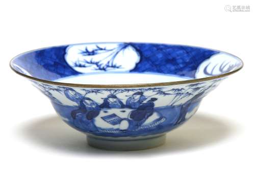 A blue and white porcelain teapot bowl painted Seven Sages i...