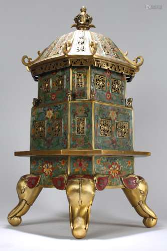 A Chinese Square-based Ancient-framing Massive Cloisonne Cen...