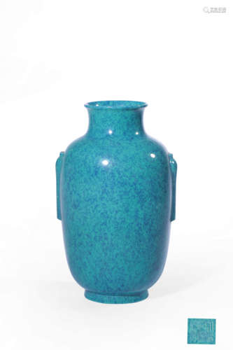 A ROBIN'S-EGG BLUE-GLAZED LANTERN VASE,MARK AND PERIOD OF QI...