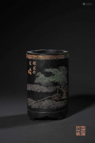 A INK-CAKE BRUSHPOT,MARK AND PERIOD OF QIANLONG