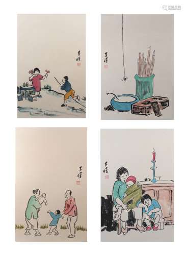 A SET OF FIGURE PAINTING
PAPER MOUNTED
FENG ZIKAI MARK