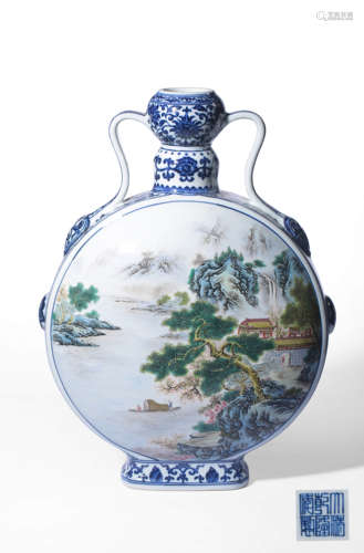 A FINE AND RARE FAMILLE ROSE AND UNDERGLAZED-BLUE DECORATED ...