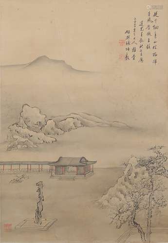 A LANDSCAPE PAINTING 
SILK SCROLL
ZHANG PEIDUN  MARK