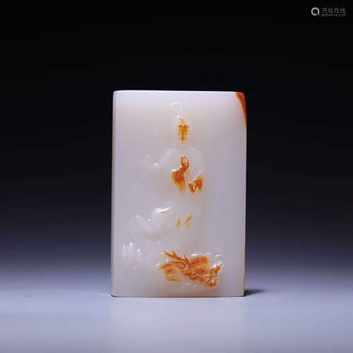 A CARVED WHITE AND RUSSET JADE‘DRAGON’PLAQUE,QING DYNASTY