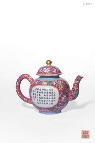 A YANGCAI TEAPOT AND COVER,MARK AND PERIOD OF JIAQING