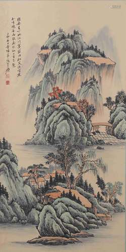 A LANDSCAPE PAINTING 
PAPER SCROLL
ZHANG DAQIAN MARK