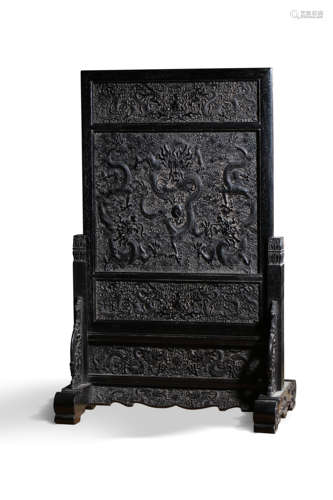 A ROSEWOOD‘CLOUD AMD DRAGON’TABLE SCREEN,QING DYNASTY