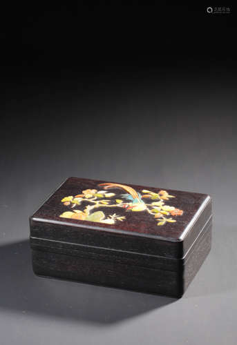 A ROSEWOOD  GEMS-INLAID BOX,QIANLONG PERIOD