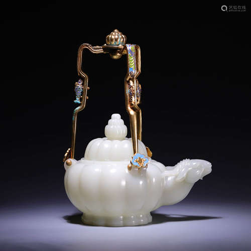 A WHITE JADE HANGING VASE,QING DYNASTY