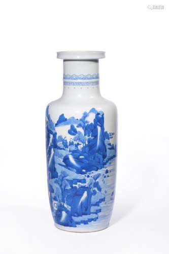 A BLUE AND WHITE ‘LANDSCAPE’ROULEAU VASE,KANGXI PERIOD